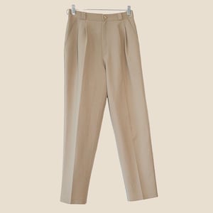 Calças bege de cintura alta, minimalistas, para escritório, ajuste relaxado, chique, para o dia a dia, outono, inverno, perna reta, calças de trabalho, estilo minimalista