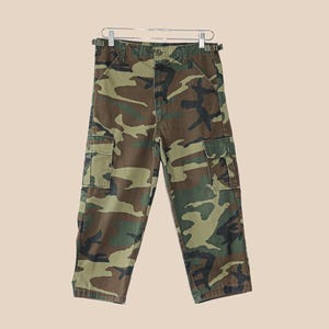 Vintage Military Camo High Waisted Cropped Straight Leg Cargo Pants Size Small Utility Worker Apparel Army Cargo Trousers Camouflage Gear