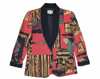 vintage 80s abstract shawl collar blazer, size medium blazer, 80s blazer, 80s clothing, 80s top, shawl collar blazer, vintage blazer, black