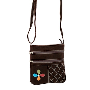 Brown Suede Floral Messenger Bag - Vintage Bags - Vintage Accessories - Vintage Leather Bags - Brown Leather Bags - Floral Bags - Vintage