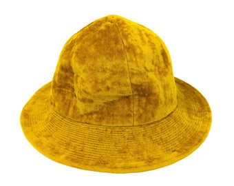 crushed velvet yellow bucket hat, y2k bucket hat, 1990s bucket hat, club kid bucket hat, velvet bucket hat, 90s yellow bucket hat, vintage