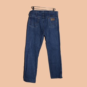 Wrangler Mens Cowboy Blue Jeans Size 34x34 Distressed Classic Denim Jeans Work Blue Jeans Straight Leg Relaxed Fit Denim Western Denim image 1