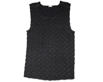 2000s Brutalist Black Geometric Pleated Summer Tank Top Size Small Ribbed Tank Top Form Fitting Tank Stretch Sleeveless Minimal Scoop Neck