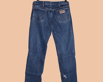 Wrangler Cowboy Blue Jeans Size 34x34 Distressed Classic Denim Jeans Work Blue Jeans Straight Leg Relaxed Fit Denim Western Cotton Jean