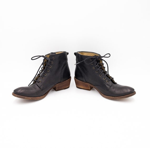 Black Military Leather Booties - Size 6.5B - Lace