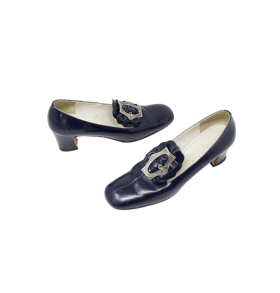 vintage 60s lujano hand made shoe, navy blue leat… - image 1