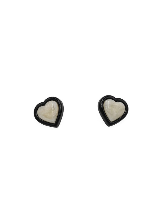 black and white heart shaped stud earrings, black 