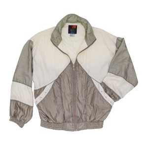 80s gray and white windbreaker size medium jacket 1980s clothing vintage light weight gift for her fall outfit jackets for women long sleeve