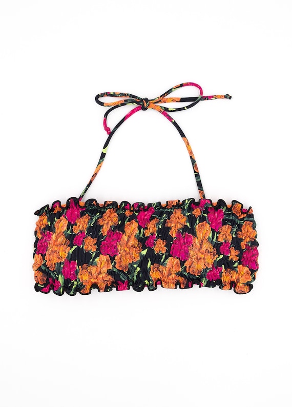 Vivid Floral Scrunch Bandeau - Size Small - Vintag