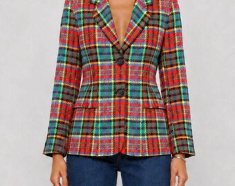 Vintage Laurel Blazer mit buntem Karomuster, Größe S, 90er-Jahre-Tartanjacke
