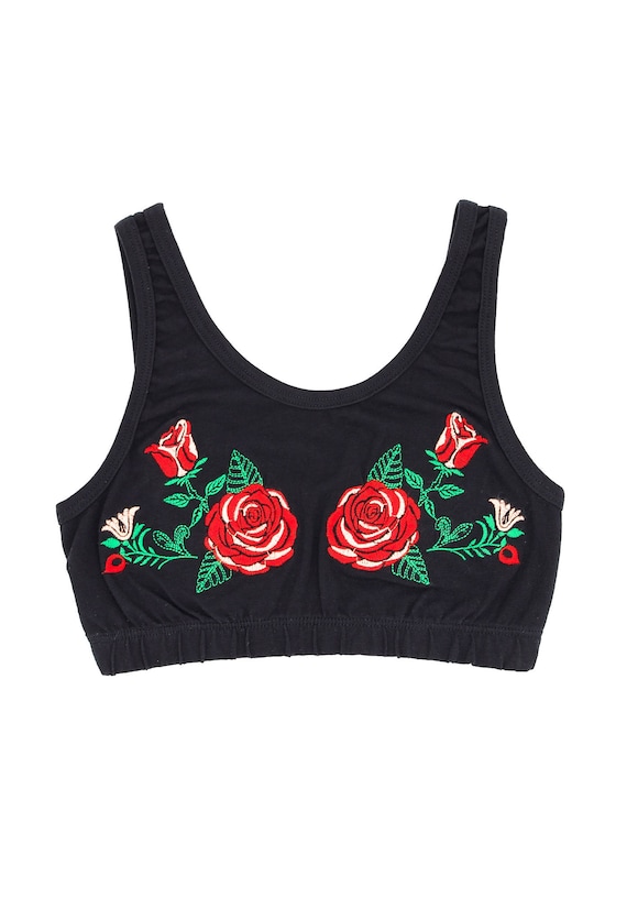 Embroidered Rose Bralette - Size Small - Vintage L