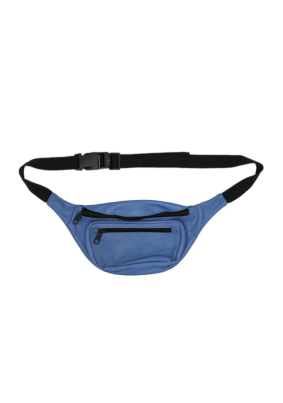 90s Blue & Black Color Blocked Leather Fanny Pack 