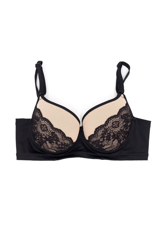 Black Lace Demi Bra - Size 36C - Vintage Lingerie