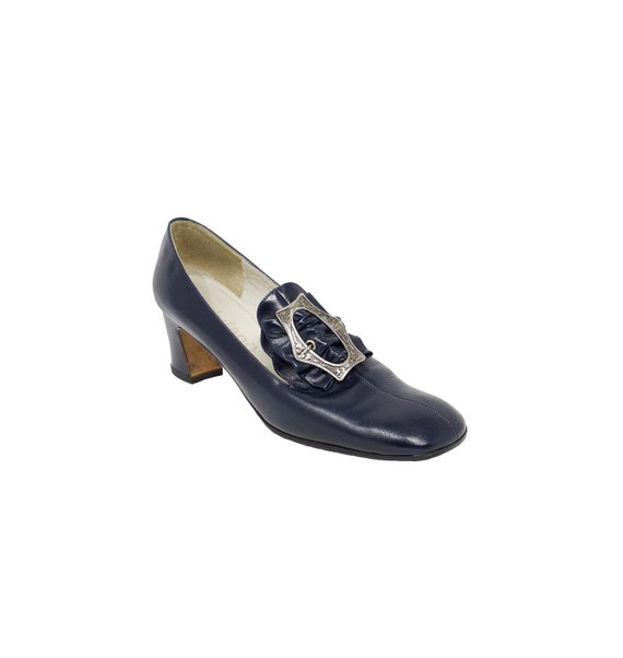 vintage 60s lujano hand made shoe, navy blue leat… - image 6