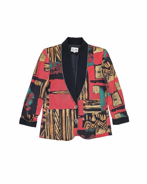 vintage 80s abstract shawl collar blazer, size me… - image 1