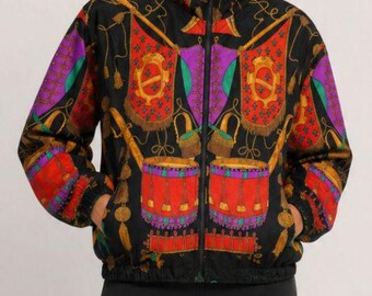 Vintage-Windjacke mit buntem Print, Größe S, 80er/90er-Jahre-Stil, Retro-Look
