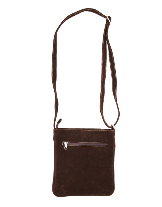 Brown Suede Floral Messenger Bag - Vintage Bags -… - image 2