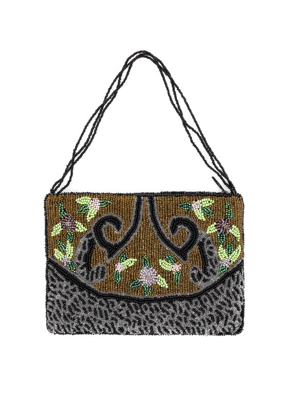 floral zebra beaded bag, vintage beaded floral bag