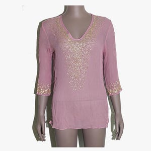 Sheer Purple Sequin Blouse Women’s Sparkly Party Top Lightweight Glam Evening Wear  Gold Boho Shirt Festival Outfit Unique Style Size Small