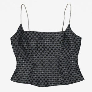 Y2K Black Diamond Pattern Corset Top Chain Strap Rhinestone Cami Small