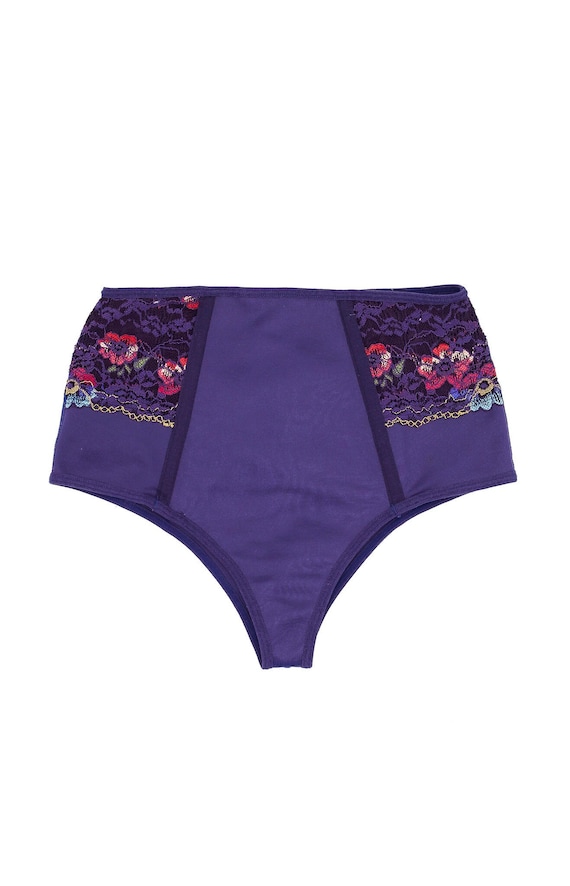 plum floral high waisted panties, size small panti