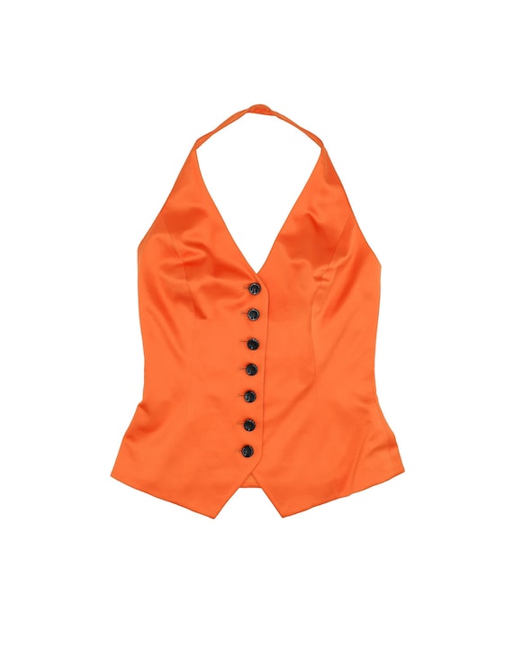 Vintage Escada Orange Halter Vest Size Small Silk Summer Top Formal Evening  Top Boho Chic Blouse Backless Halter Top V Neck Top Button Down