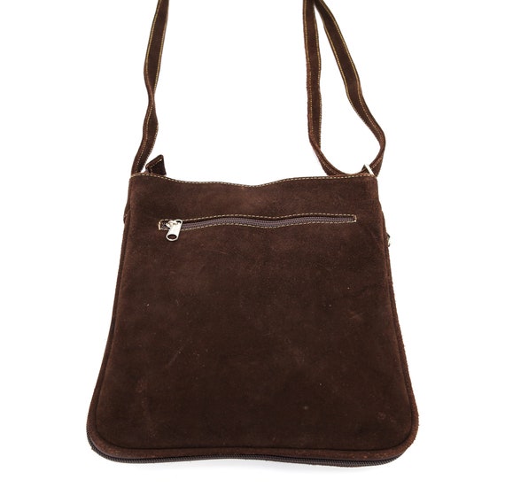 Brown Suede Floral Messenger Bag - Vintage Bags -… - image 6