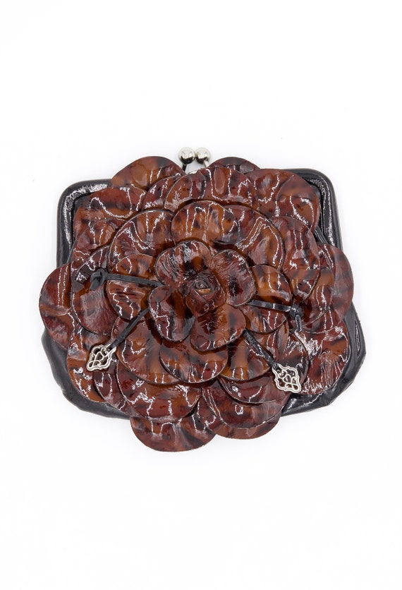 Floral Patent Leather Mini Bag - Vintage Brown Pa… - image 4
