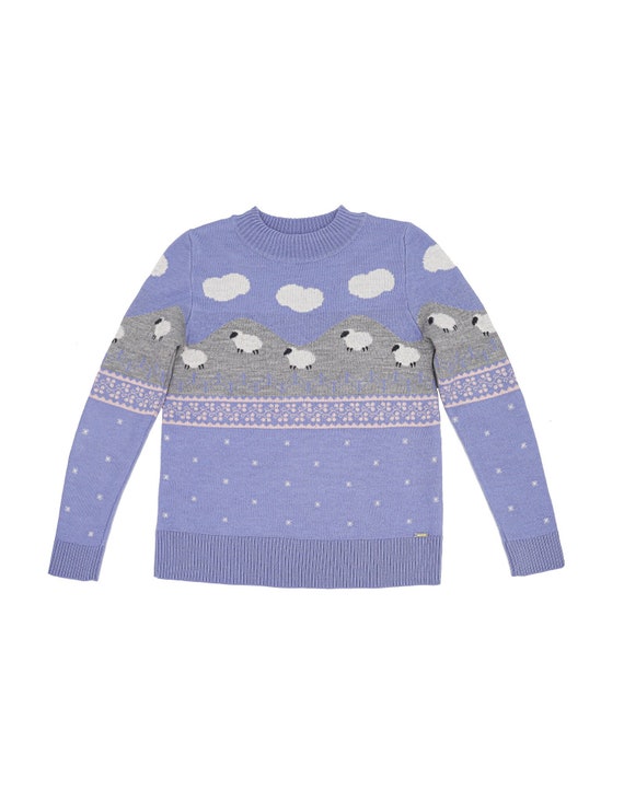 Vintage Counting Sheep Purple Knitted Sweater - Si