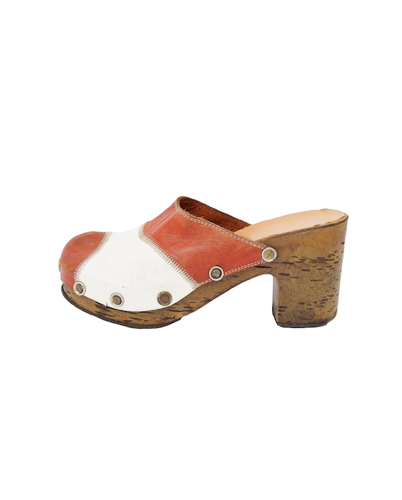 Red and White Clogs - Size 7.5 / mules / 70s / boh