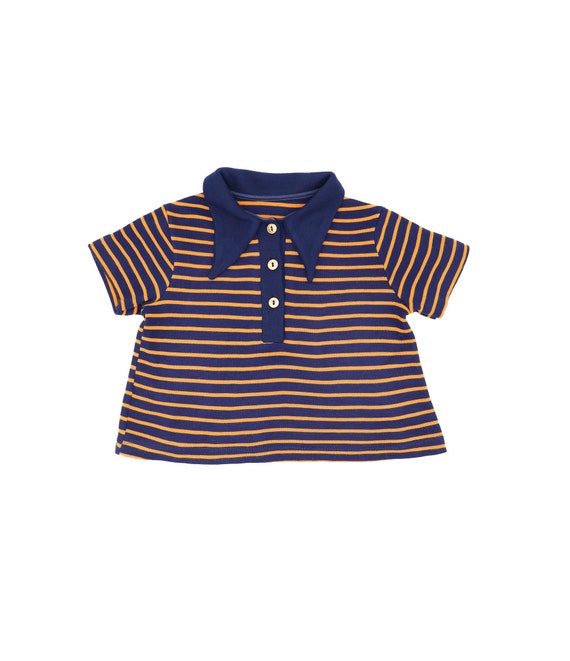 70s navy blue and orange striped baby doll crop to