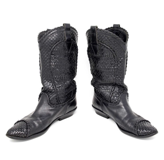 Donald Pliner Black Woven Western Boots 