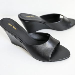 Classic Black Open Toe Wedge Heel Stylish Platform Shoes Versatile Casual Formal Dress Footwear Elegant Evening Chic Party Heels Sandals