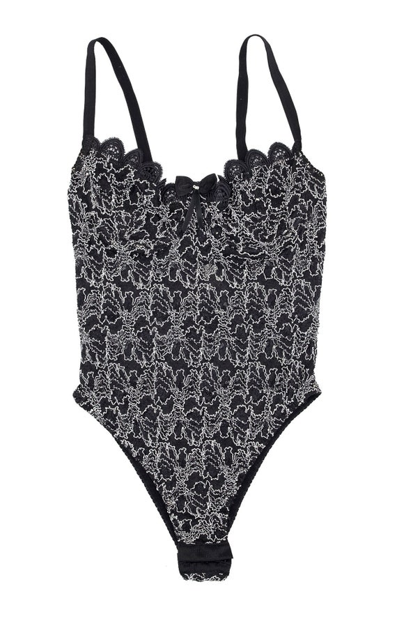abstract lace bodysuit, size small bodysuit, black