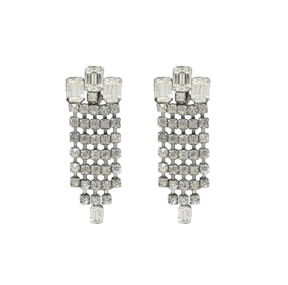 art deco crystal dangling clip on earrings, cryst… - image 2