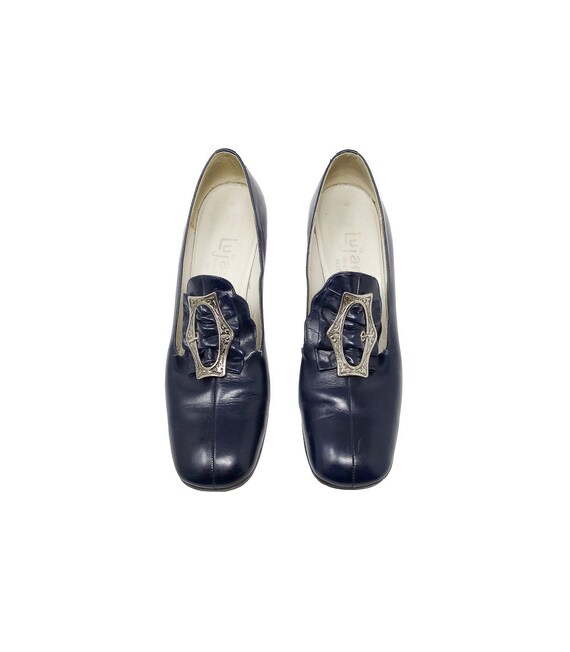 vintage 60s lujano hand made shoe, navy blue leat… - image 3