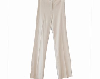Pantalones de tiro bajo con rayas beige de los años 2000, talla pequeña, rectos, de pierna ancha, para el trabajo, para vacaciones de otoño e invierno, pantalones elegantes para oficina y trabajo Y2K
