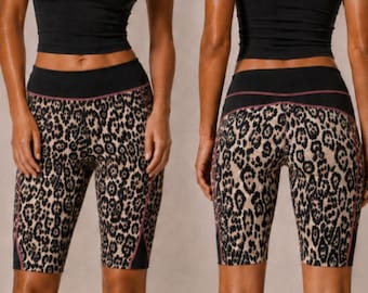 Vintage Bikershorts mit Leopardenmuster, Y2K Activewear, Größe S