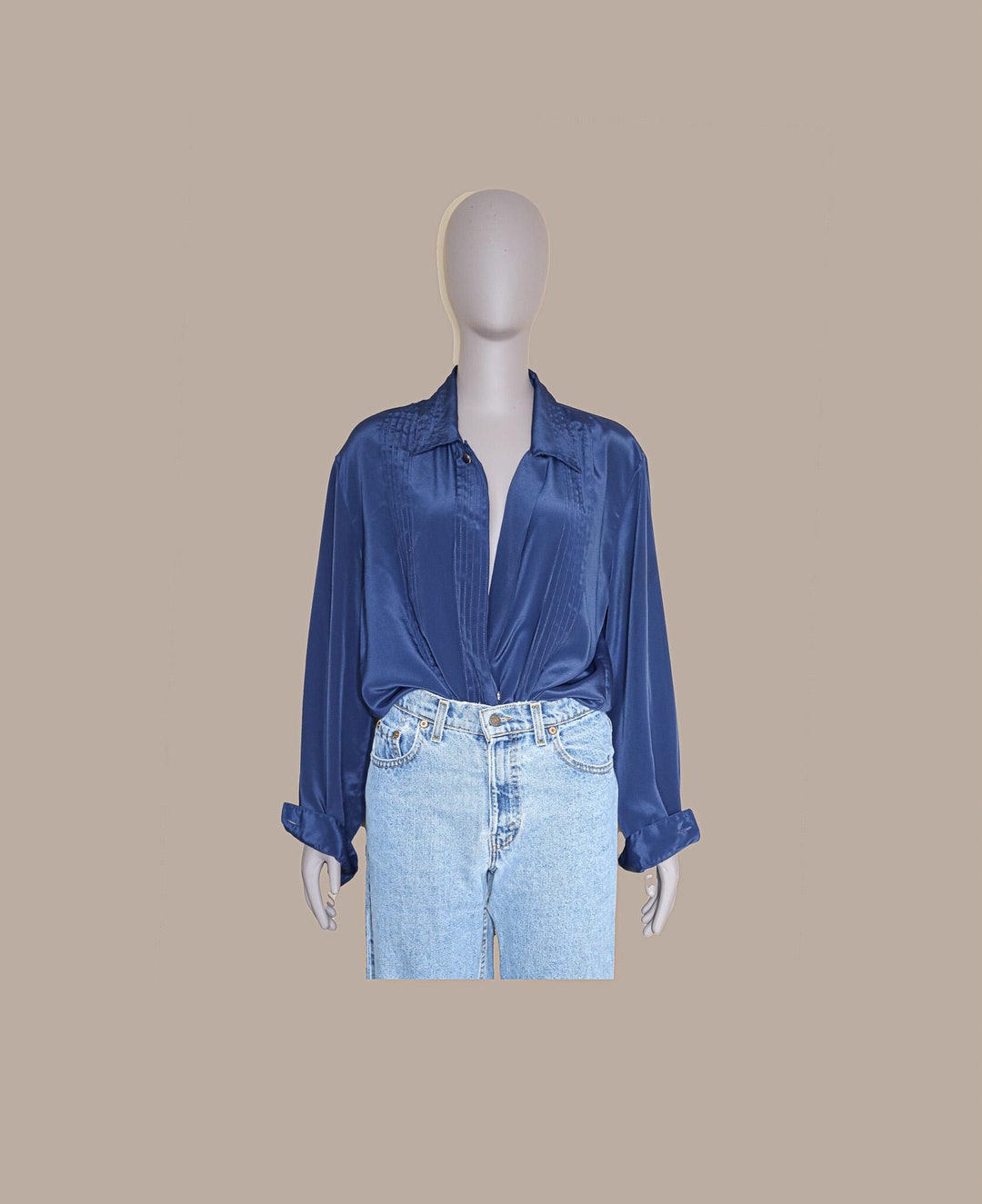 Vintage 80s Pleated Office Collared Button Down Long Sleeve Shirt Size ...