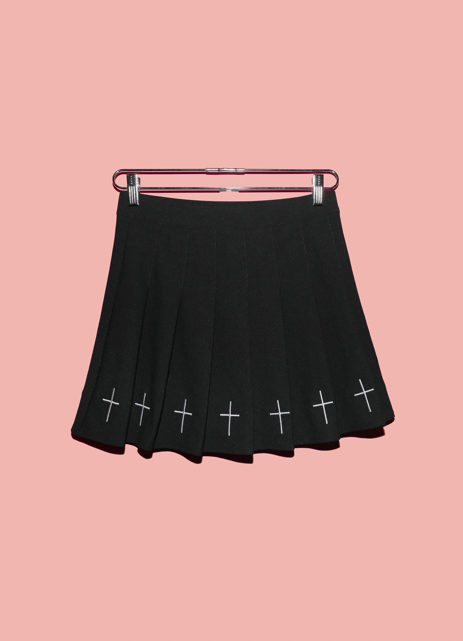 Black Gothic Pleated Cross Mini Skirt Size Small Short Mid Rise