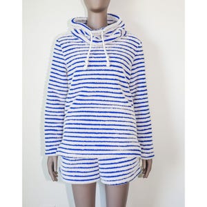 Blue & White Striped Loungewear Matching Set Cozy Soft Two-Piece Set Size Small