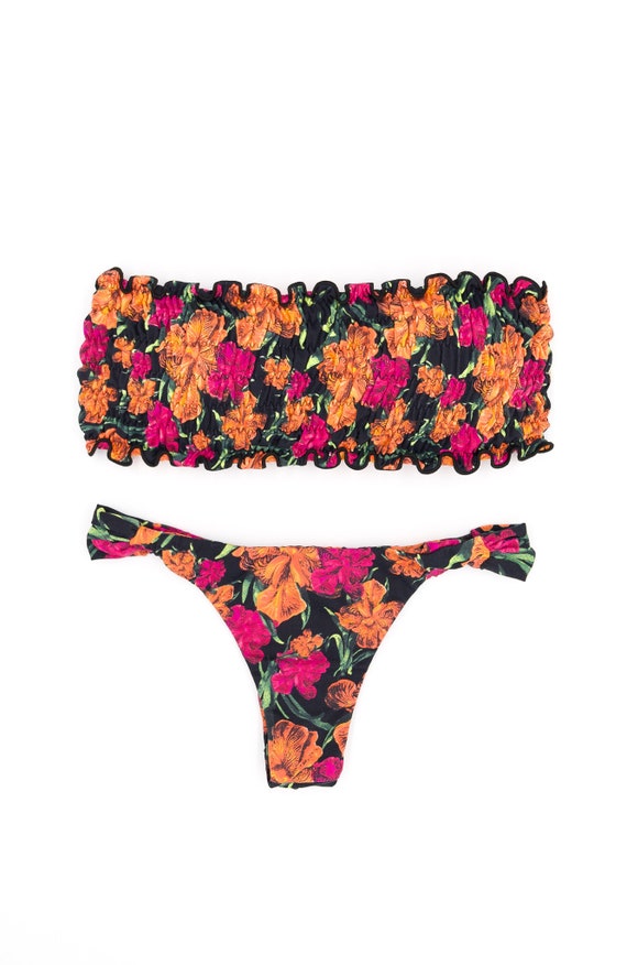 floral thong bikini bottoms, size small thong, vi… - image 2