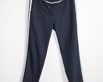 Willi Smith ネイビーブルー ホワイト ストライプ ローライズ パンツ サイズ 8 ワークウェア オフィスパンツ ミニマリスト ネイビースタイル オフィスパンツ カジュアル テーパードパンツ