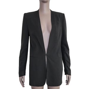 BCBG Maxazria 2000s Black Tailored Deep V Neck Work Blazer Size XS Formal Evening Wear Office Structured Classic Suit Jacket Minimal Fitted