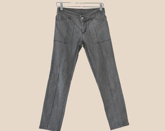 Grå manchesterbyxor med låg midja, raka ben, storlek Small, höst/vinter, semester, vardagsjeans, smala jeans från 2000-talet