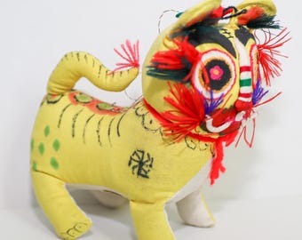 Vintage traditionele Chinese draak pluche woondecoratie verzamelobject volkskunst vintage speelgoed verzamelobject uniek pluche decor