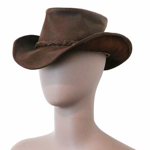 Vintage brun läder cowboyhatt western rancher hatt storlek liten