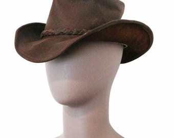 Vintage Brown Leather Cowboy Hat Western Rancher Hat Size Small