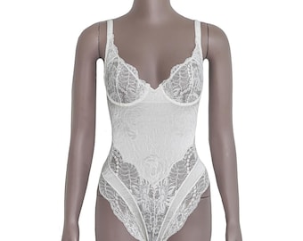 Christian Dior Lace Bodysuit White Bridal Lingerie Size Small