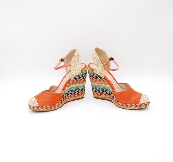 Colorful Summer Suede Wedge - Size 38 EU - Vintage